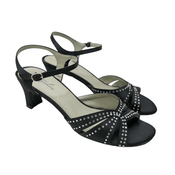 Vintage Y2K Metaphor Black Satin Rhinestone Heels - Picture 1 of 11
